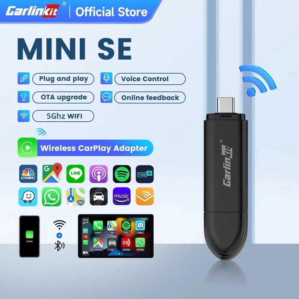 New Mini 5 SE Wireless Carplay Adapter for Iphone 5.8Ghz Wifi BT Fast Stable Connect for Spotify Waze Split Screen Box