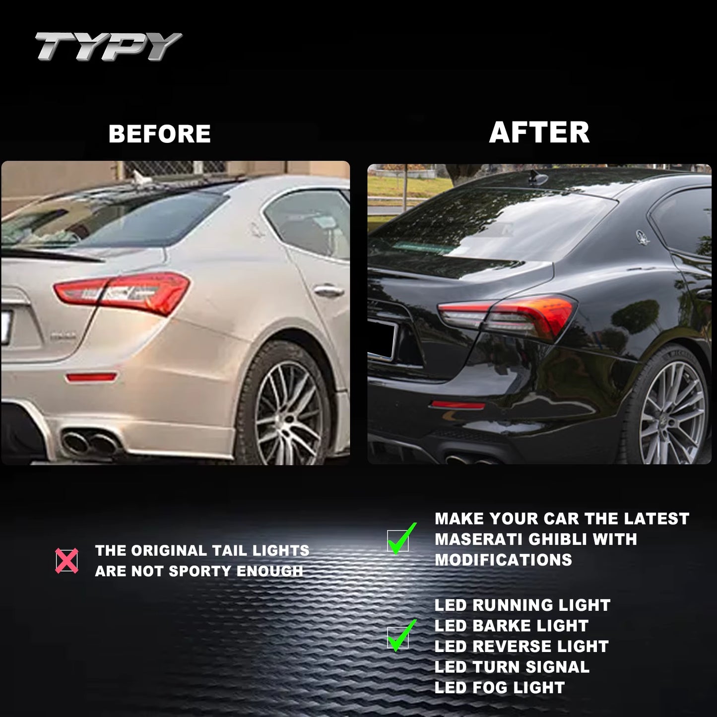 LED Tail Lamps for Maserati Ghibli 2014-2022 Upgrade Rear Tail Lights Assembly DRL Day Running Light Turn Signal Car Accessories