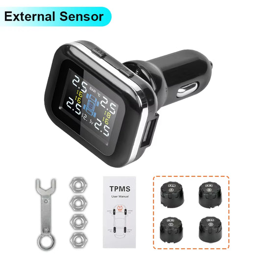 TPMS Cigarette Lighter Wireless Car Tire Pressure Alarm Monitor System Security Alarm Systems Tyre Pressure Temperature Warning