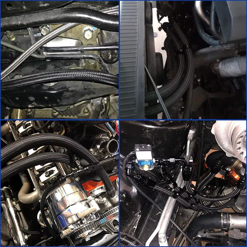3M AN6/AN8/AN10 CPE Oil Fuel Fittings Hose End 0+45+90+180 Degree Oil Adaptor Kit AN6 Braided Oil Fuel Hose Line with Clamps
