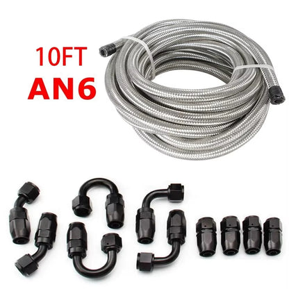 3M AN6/AN8/AN10 CPE Oil Fuel Fittings Hose End 0+45+90+180 Degree Oil Adaptor Kit AN6 Braided Oil Fuel Hose Line with Clamps