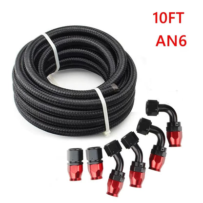 3M AN6/AN8/AN10 CPE Oil Fuel Fittings Hose End 0+45+90+180 Degree Oil Adaptor Kit AN6 Braided Oil Fuel Hose Line with Clamps