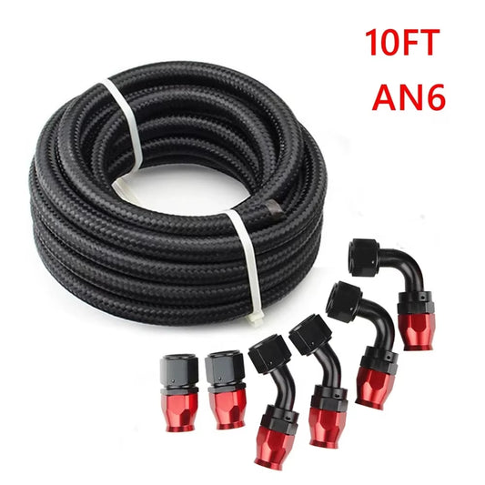 3M AN6/AN8/AN10 CPE Oil Fuel Fittings Hose End 0+45+90+180 Degree Oil Adaptor Kit AN6 Braided Oil Fuel Hose Line with Clamps