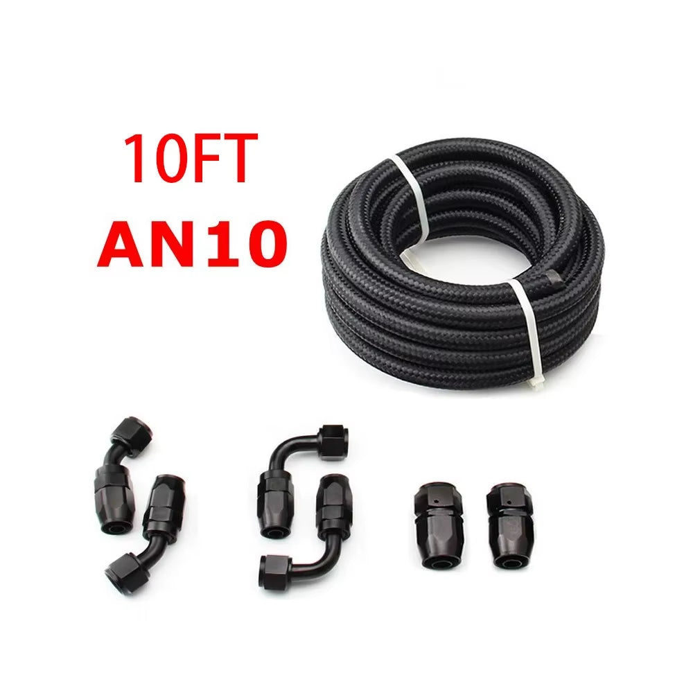3M AN6/AN8/AN10 CPE Oil Fuel Fittings Hose End 0+45+90+180 Degree Oil Adaptor Kit AN6 Braided Oil Fuel Hose Line with Clamps