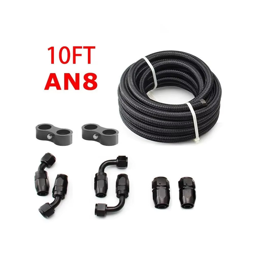 3M AN6/AN8/AN10 CPE Oil Fuel Fittings Hose End 0+45+90+180 Degree Oil Adaptor Kit AN6 Braided Oil Fuel Hose Line with Clamps
