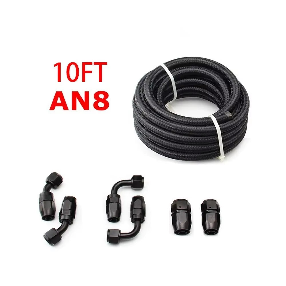 3M AN6/AN8/AN10 CPE Oil Fuel Fittings Hose End 0+45+90+180 Degree Oil Adaptor Kit AN6 Braided Oil Fuel Hose Line with Clamps