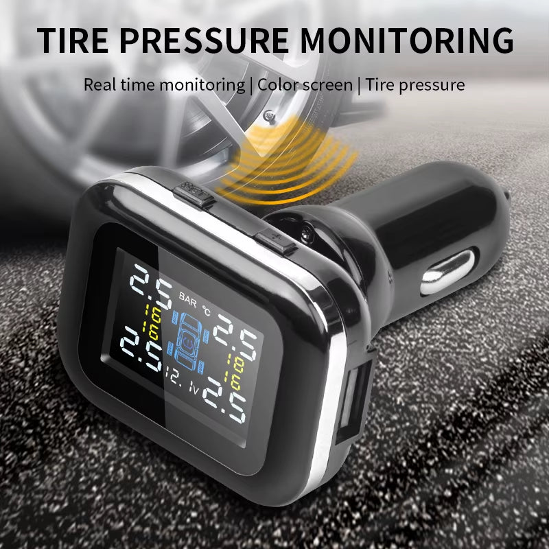 TPMS Cigarette Lighter Wireless Car Tire Pressure Alarm Monitor System Security Alarm Systems Tyre Pressure Temperature Warning