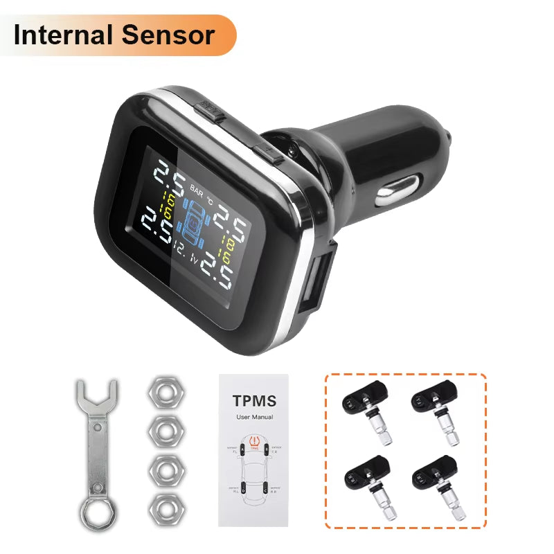 TPMS Cigarette Lighter Wireless Car Tire Pressure Alarm Monitor System Security Alarm Systems Tyre Pressure Temperature Warning