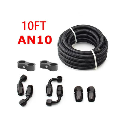 3M AN6/AN8/AN10 CPE Oil Fuel Fittings Hose End 0+45+90+180 Degree Oil Adaptor Kit AN6 Braided Oil Fuel Hose Line with Clamps