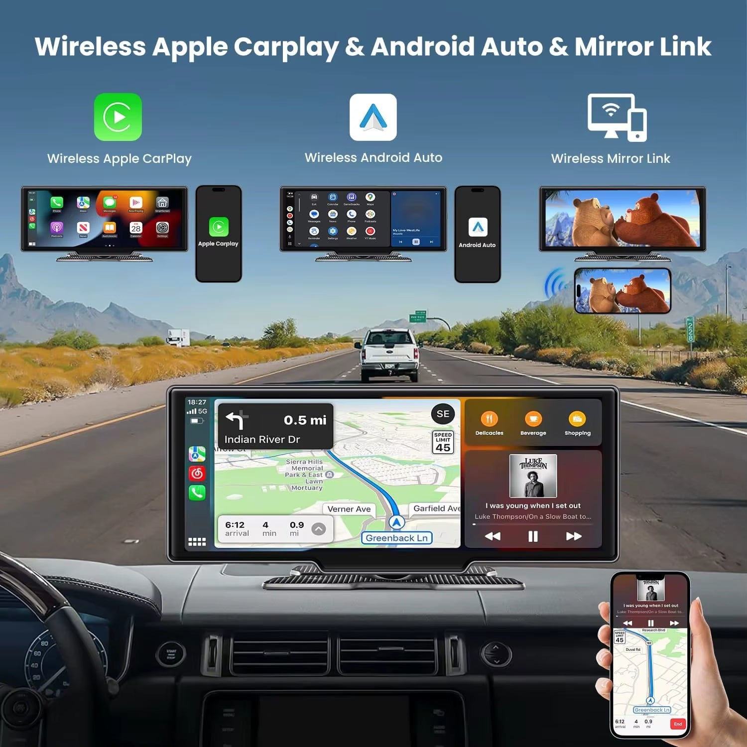 10.26'' Car Monitor Dash Cam 4K Car Mirror Video Player Wireless Carplay Android Auto GPS Multimedia Rearview Camera Dashboard