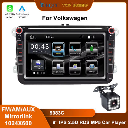 for Volkswagen 9" IPS Car MP5 Player AUX FM AM Mirrorlink Car Radio USB BT Wired Carplay Android Auto Vehicle Player 9083C