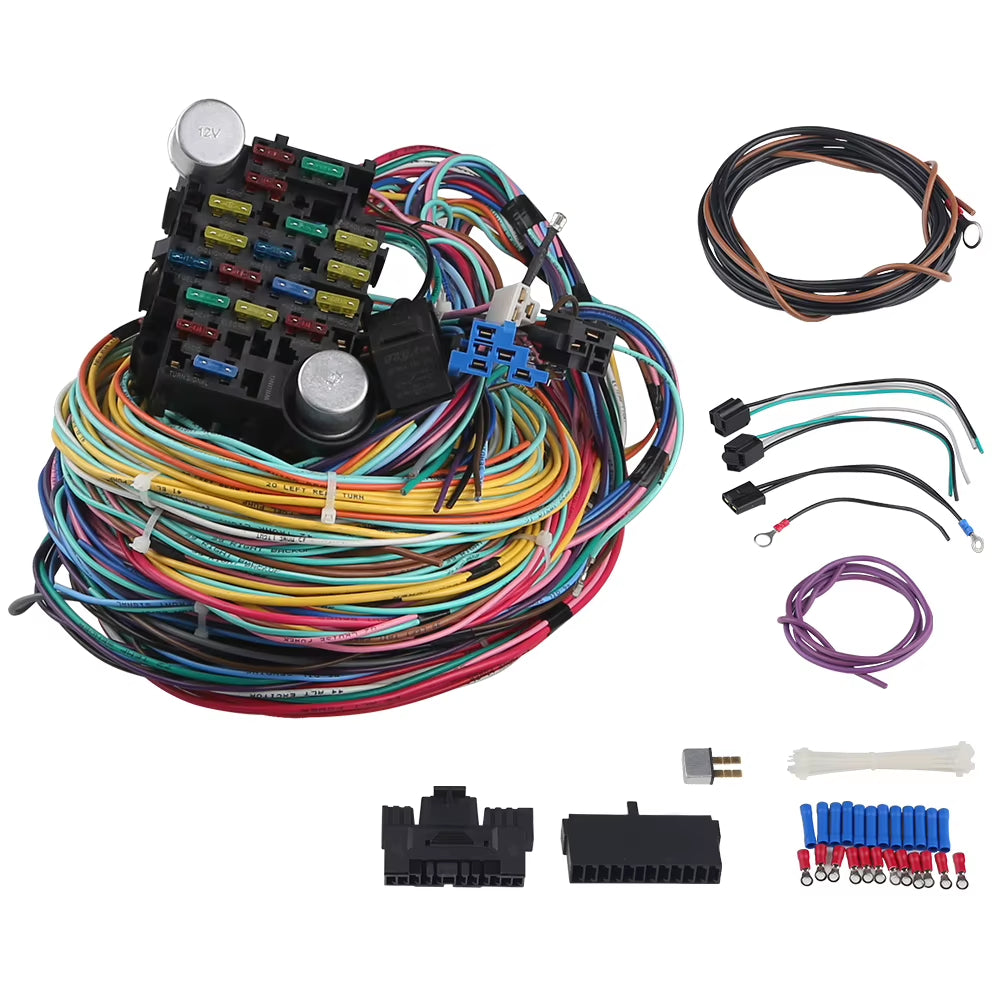 21 Circuit Wiring Harness Kit Universal Complete Automotive Wiring Harness Kit for Chevy Ford Chrysler Mopar Hotrods Ratrods