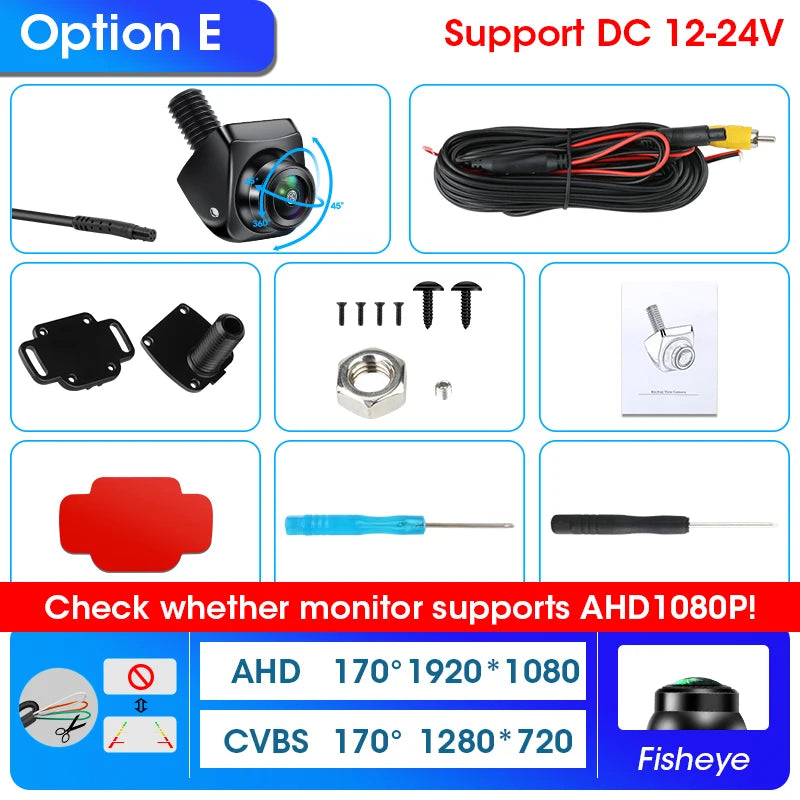 AHD 1080P 170 Degree Rear View Camera Night Vision Fisheye Lens Reverse Camera IP68 Waterproof Universal Parking Cam