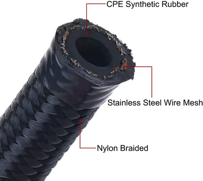 3M AN6/AN8/AN10 CPE Oil Fuel Fittings Hose End 0+45+90+180 Degree Oil Adaptor Kit AN6 Braided Oil Fuel Hose Line with Clamps