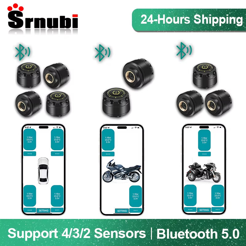 Car TPMS Tire Pressure Monitoring System Bluetooth 5.0 Mobile Phone Display Motorcycle Car Tyre Pressure Sensor for Los Android