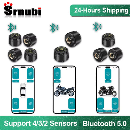 Car TPMS Tire Pressure Monitoring System Bluetooth 5.0 Mobile Phone Display Motorcycle Car Tyre Pressure Sensor for Los Android