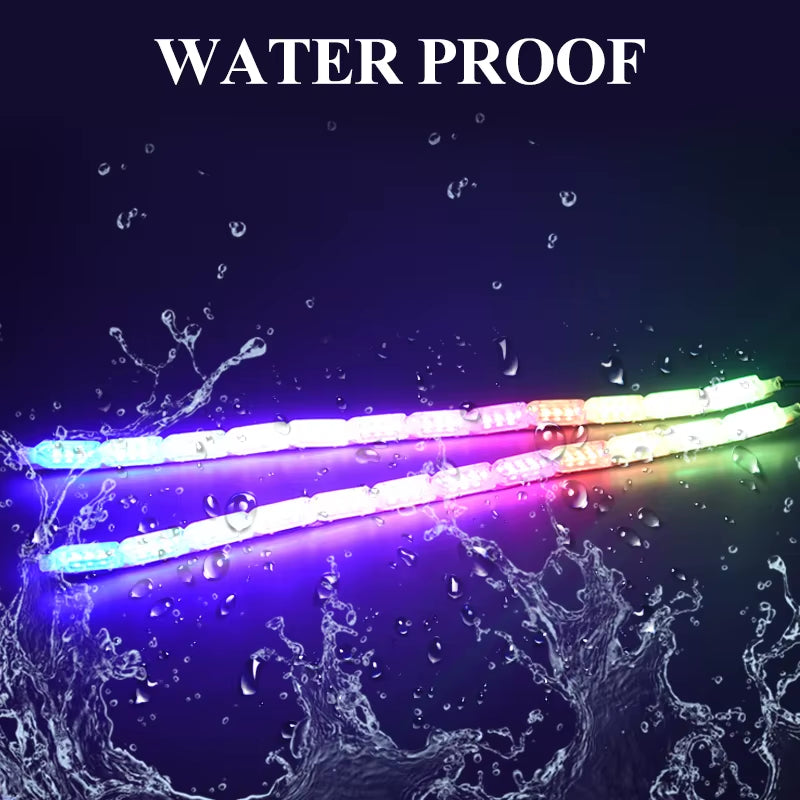 2Pcs RGB DRL LED Daytime Running Driving Light Strip Remote Control Flexible Waterproof Headlight Turn Signal Yellow Lamp 12V