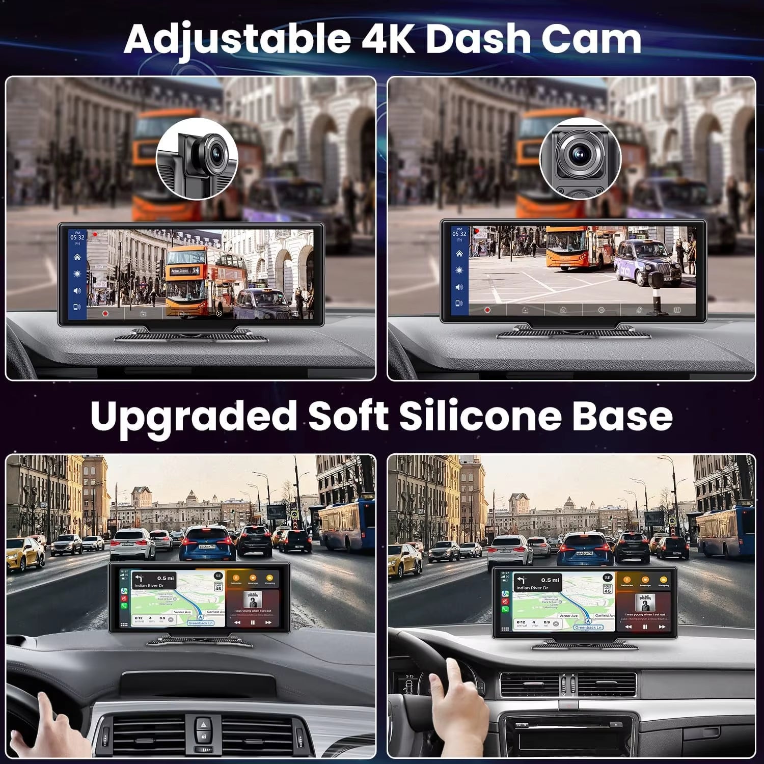 10.26'' Car Monitor Dash Cam 4K Car Mirror Video Player Wireless Carplay Android Auto GPS Multimedia Rearview Camera Dashboard