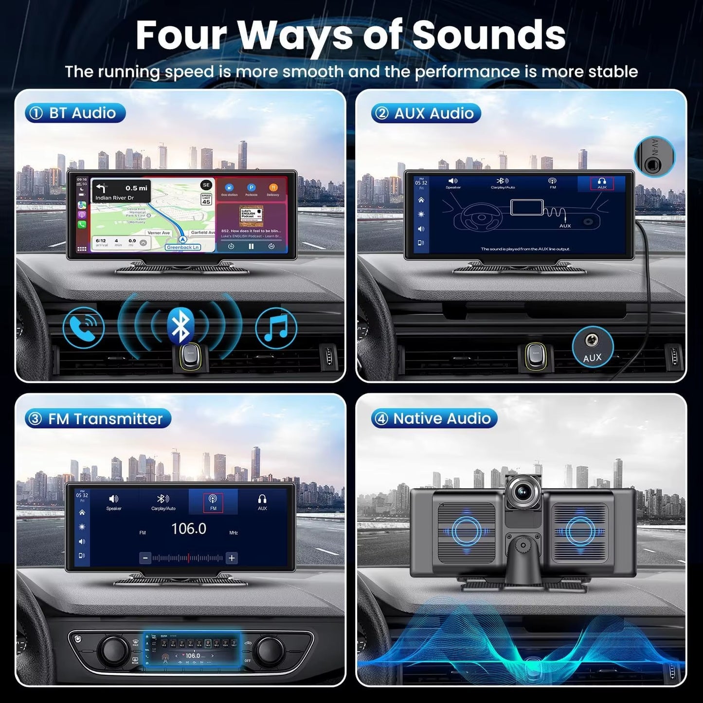 10.26'' Car Monitor Dash Cam 4K Car Mirror Video Player Wireless Carplay Android Auto GPS Multimedia Rearview Camera Dashboard