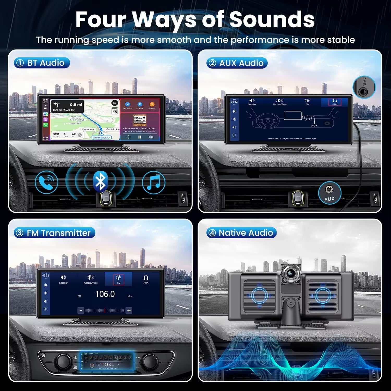 10.26'' Car Monitor Dash Cam 4K Car Mirror Video Player Wireless Carplay Android Auto GPS Multimedia Rearview Camera Dashboard