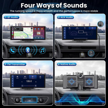10.26'' Car Monitor Dash Cam 4K Car Mirror Video Player Wireless Carplay Android Auto GPS Multimedia Rearview Camera Dashboard