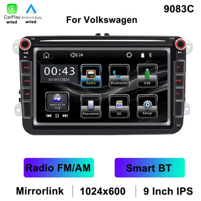 for Volkswagen 9" IPS Car MP5 Player AUX FM AM Mirrorlink Car Radio USB BT Wired Carplay Android Auto Vehicle Player 9083C