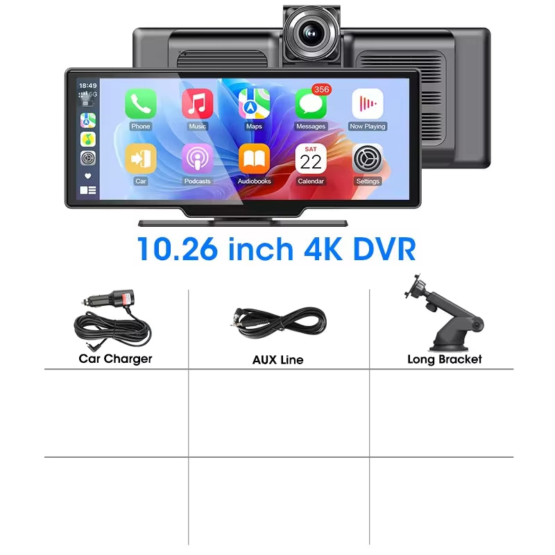 10.26'' Car Monitor Dash Cam 4K Car Mirror Video Player Wireless Carplay Android Auto GPS Multimedia Rearview Camera Dashboard