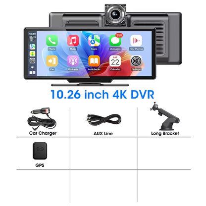 10.26'' Car Monitor Dash Cam 4K Car Mirror Video Player Wireless Carplay Android Auto GPS Multimedia Rearview Camera Dashboard