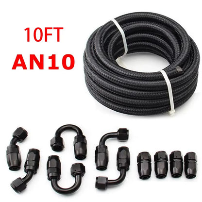 3M AN6/AN8/AN10 CPE Oil Fuel Fittings Hose End 0+45+90+180 Degree Oil Adaptor Kit AN6 Braided Oil Fuel Hose Line with Clamps