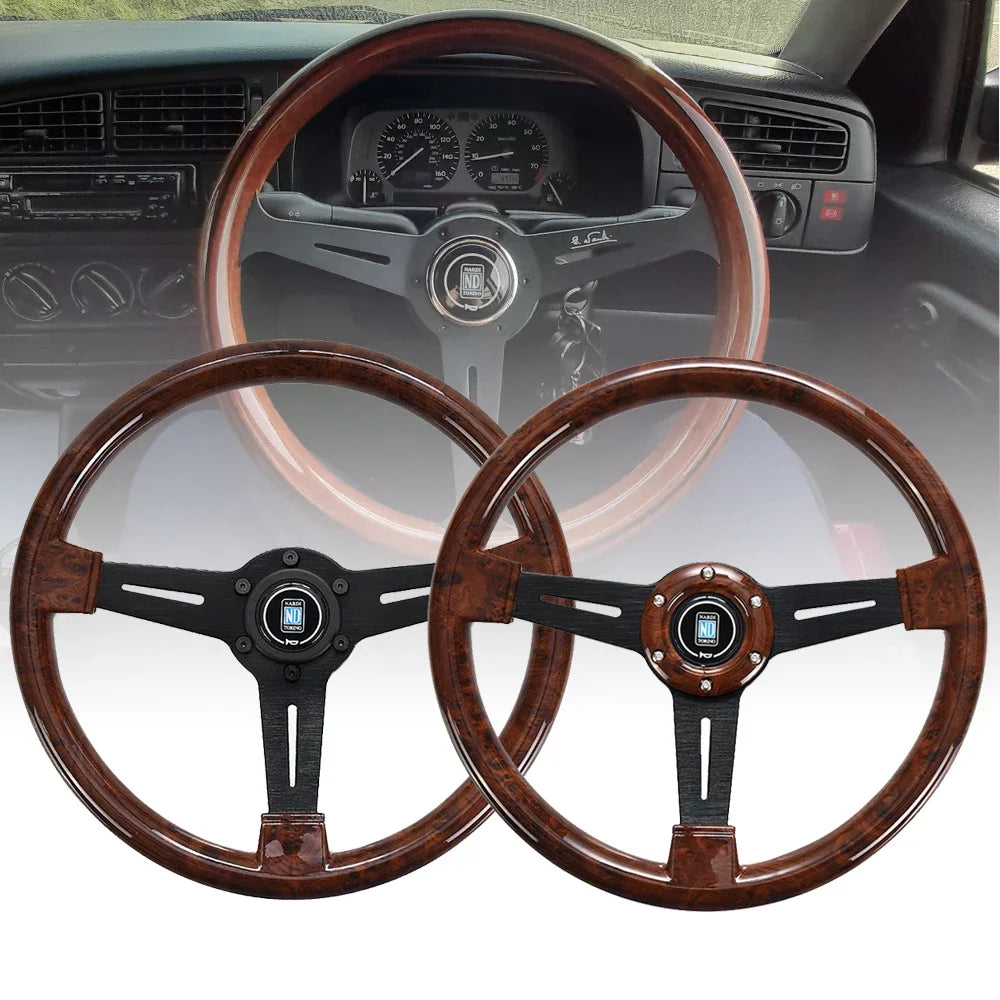 Nardi 14 Inch Wood Grain Racing Steering Wheel 350Mm ND Retro Deep Corn Drifting Sport Steering Wheels with Logo Universal