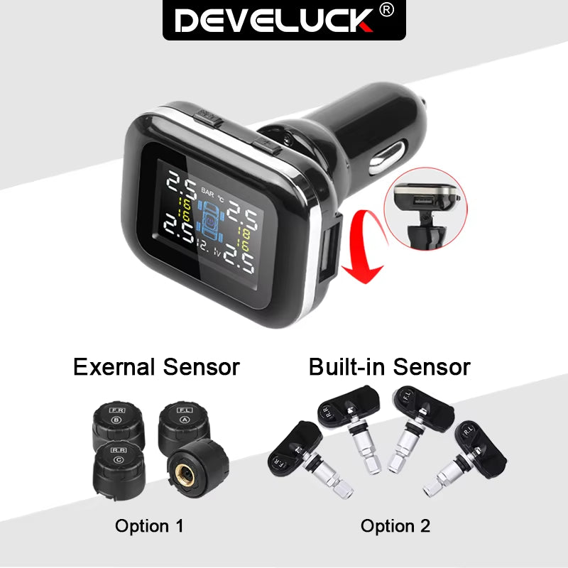 TPMS Cigarette Lighter Wireless Car Tire Pressure Alarm Monitor System Security Alarm Systems Tyre Pressure Temperature Warning
