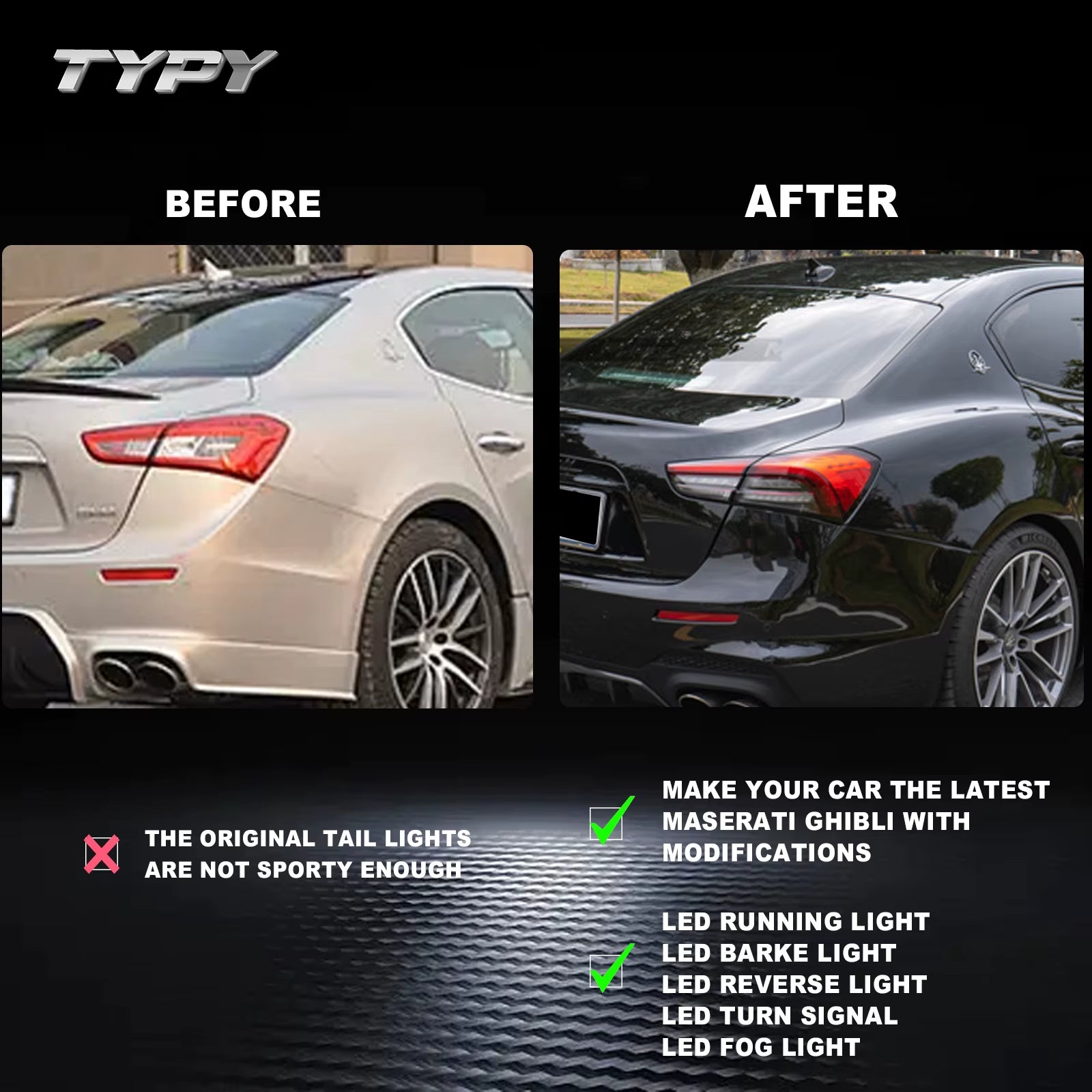LED Tail Lamps for Maserati Ghibli 2014-2022 Upgrade Rear Tail Lights Assembly DRL Day Running Light Turn Signal Car Accessories