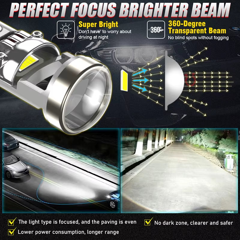 2X H7 H11 HB3 LED Headlights Mini Projector Lens 9005 9006 HB4 H8 H9 30PCS CSP CHIPS High Low Beam Canbus Error Free Turbo Lamps