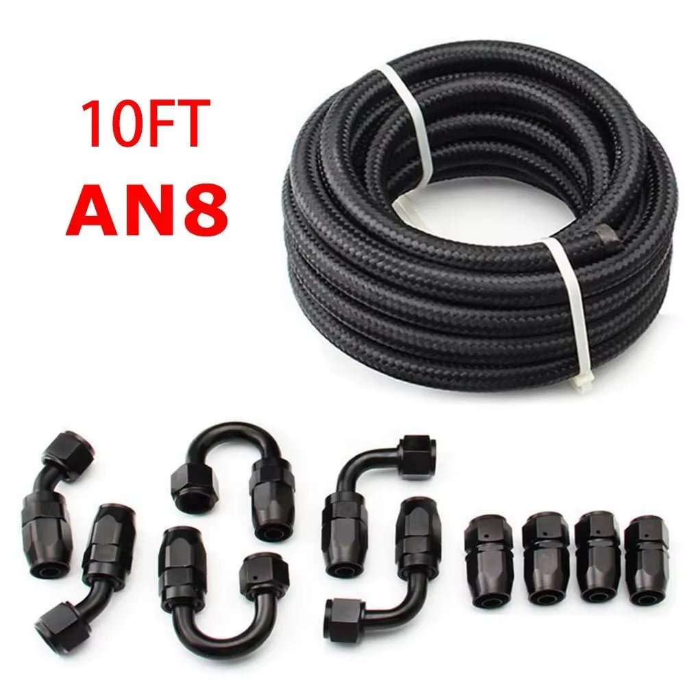 3M AN6/AN8/AN10 CPE Oil Fuel Fittings Hose End 0+45+90+180 Degree Oil Adaptor Kit AN6 Braided Oil Fuel Hose Line with Clamps