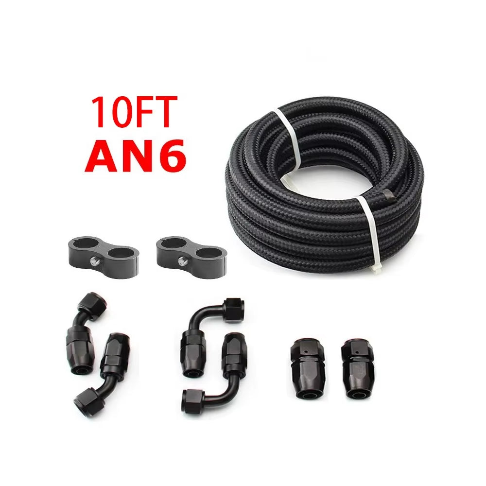 3M AN6/AN8/AN10 CPE Oil Fuel Fittings Hose End 0+45+90+180 Degree Oil Adaptor Kit AN6 Braided Oil Fuel Hose Line with Clamps