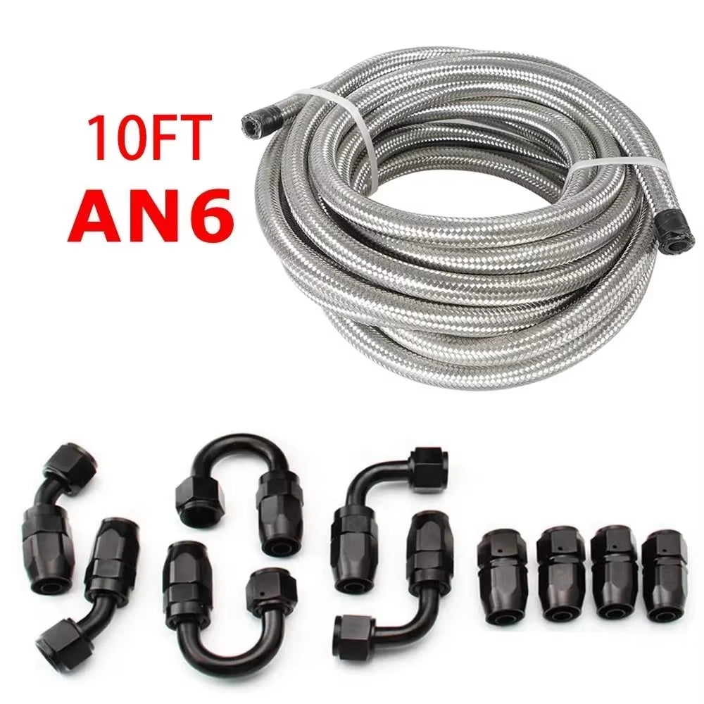3M AN6/AN8/AN10 CPE Oil Fuel Fittings Hose End 0+45+90+180 Degree Oil Adaptor Kit AN6 Braided Oil Fuel Hose Line with Clamps