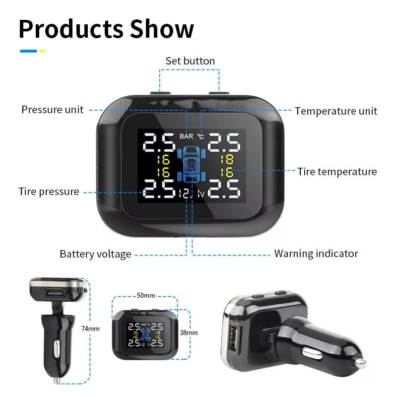 TPMS Cigarette Lighter Wireless Car Tire Pressure Alarm Monitor System Security Alarm Systems Tyre Pressure Temperature Warning