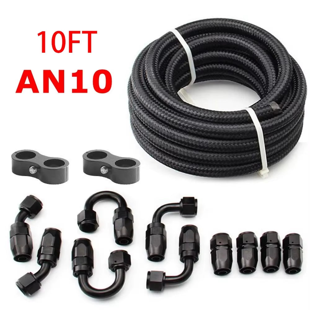 3M AN6/AN8/AN10 CPE Oil Fuel Fittings Hose End 0+45+90+180 Degree Oil Adaptor Kit AN6 Braided Oil Fuel Hose Line with Clamps